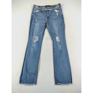 L&B Lucky & Blessed Jeans Womens 16 Mid Rise Bootcut Distressed‎ Slit Raw Hem